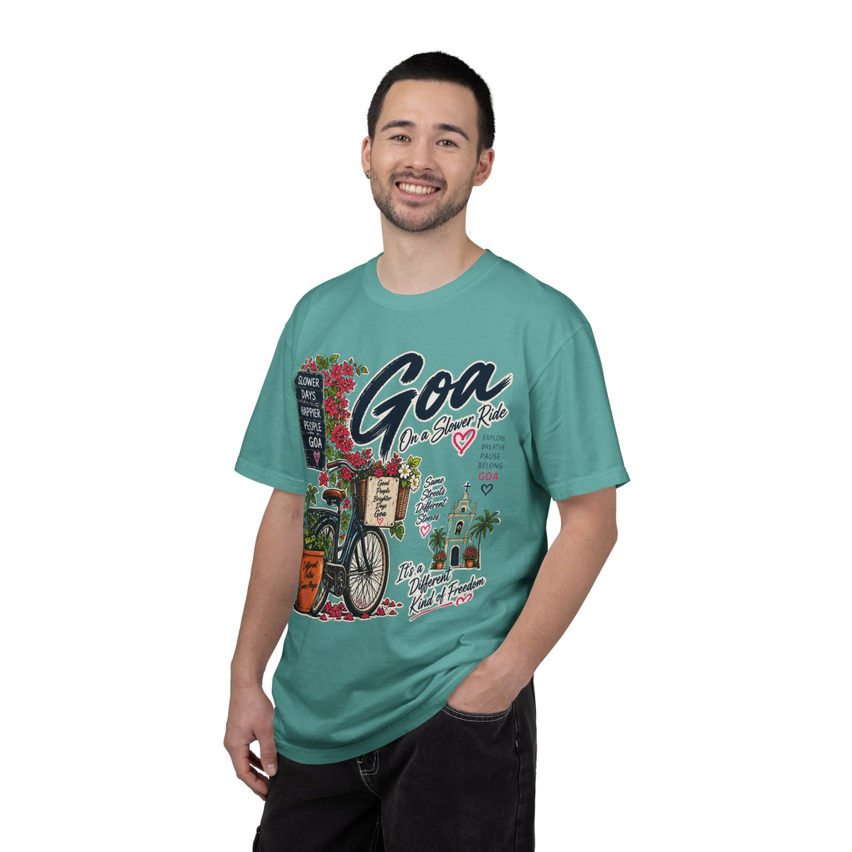 Goa On a Slow Ride Garment-Dyed T-Shirt | Bicycle Art