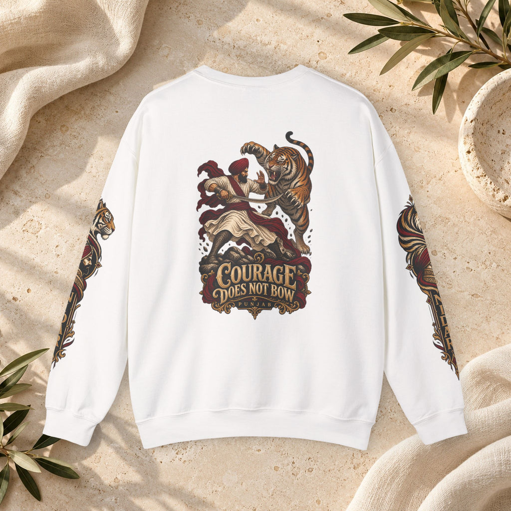 Nidar Courage Does Not Bow Warrior Tiger Crewneck Sweatshirt