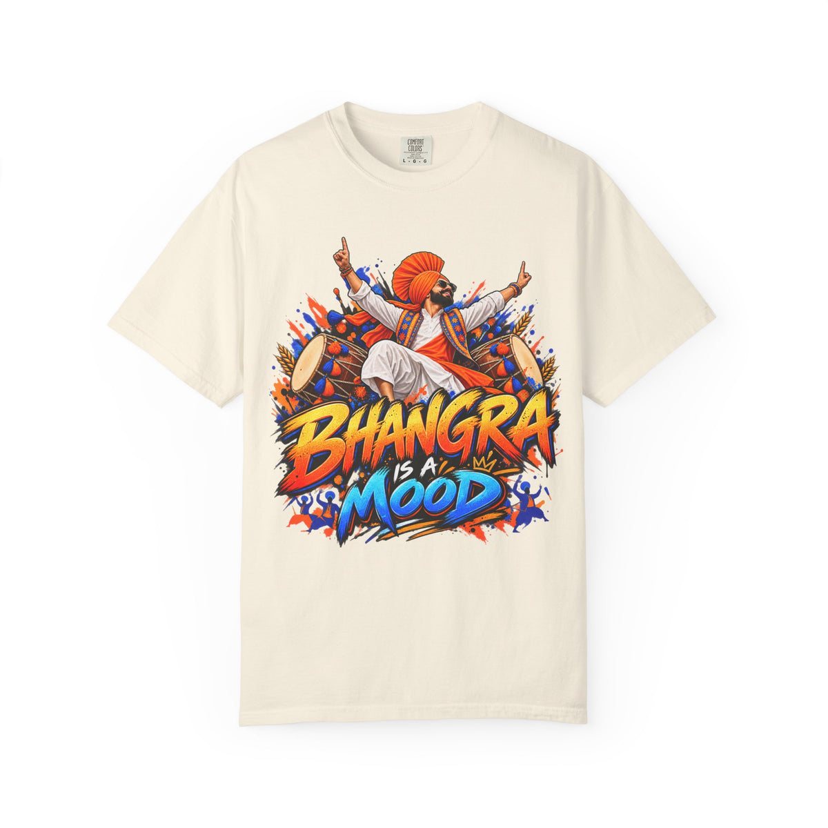 Additional view of Bhangra Is a Mood Garment-Dyed T-Shirt — Punjabi Graphic Tee (2)