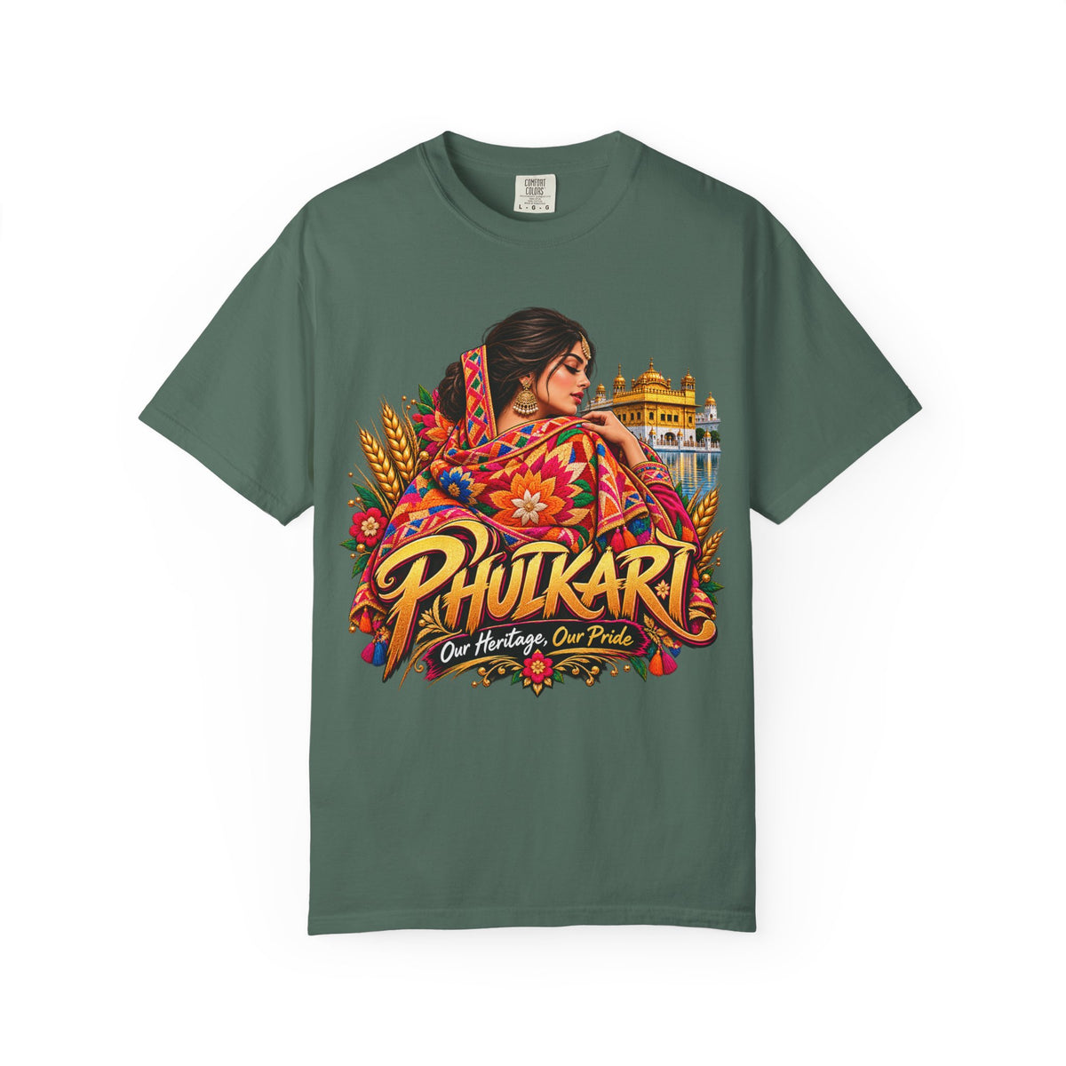 Phulkari Pride Garment-Dyed Graphic T-Shirt | Punjabi Heritage