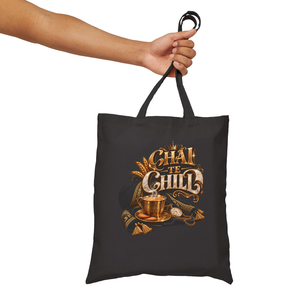 Tea & Chill Cotton Tote Bag — Vintage Tea Time Illustration