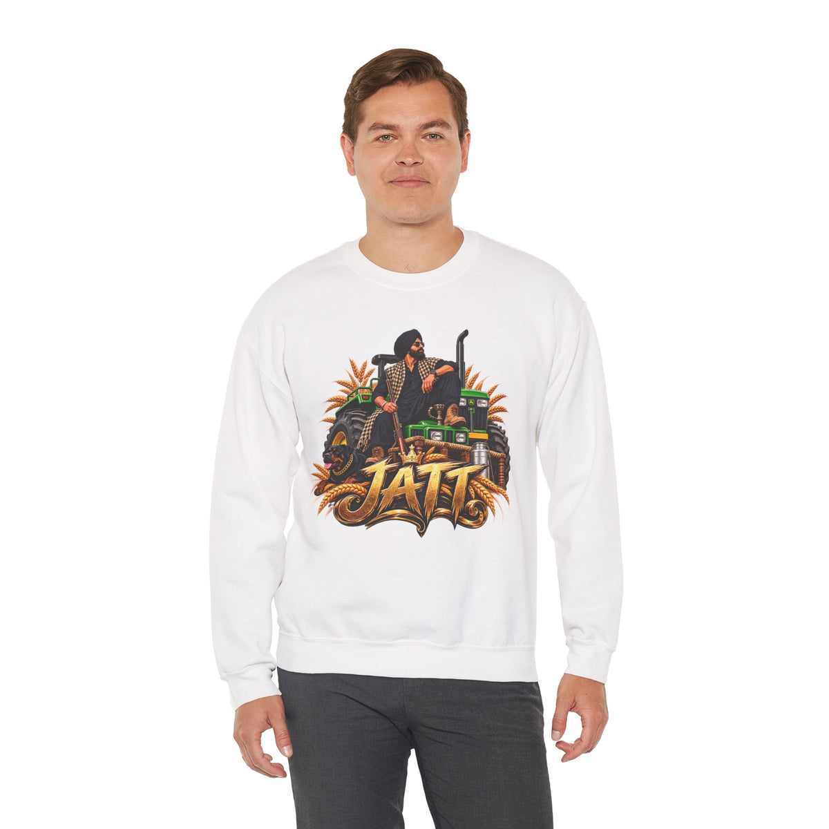 Jatt Traktor Graphic Sweatshirt - Punjabi Farmer Tractor Crewneck