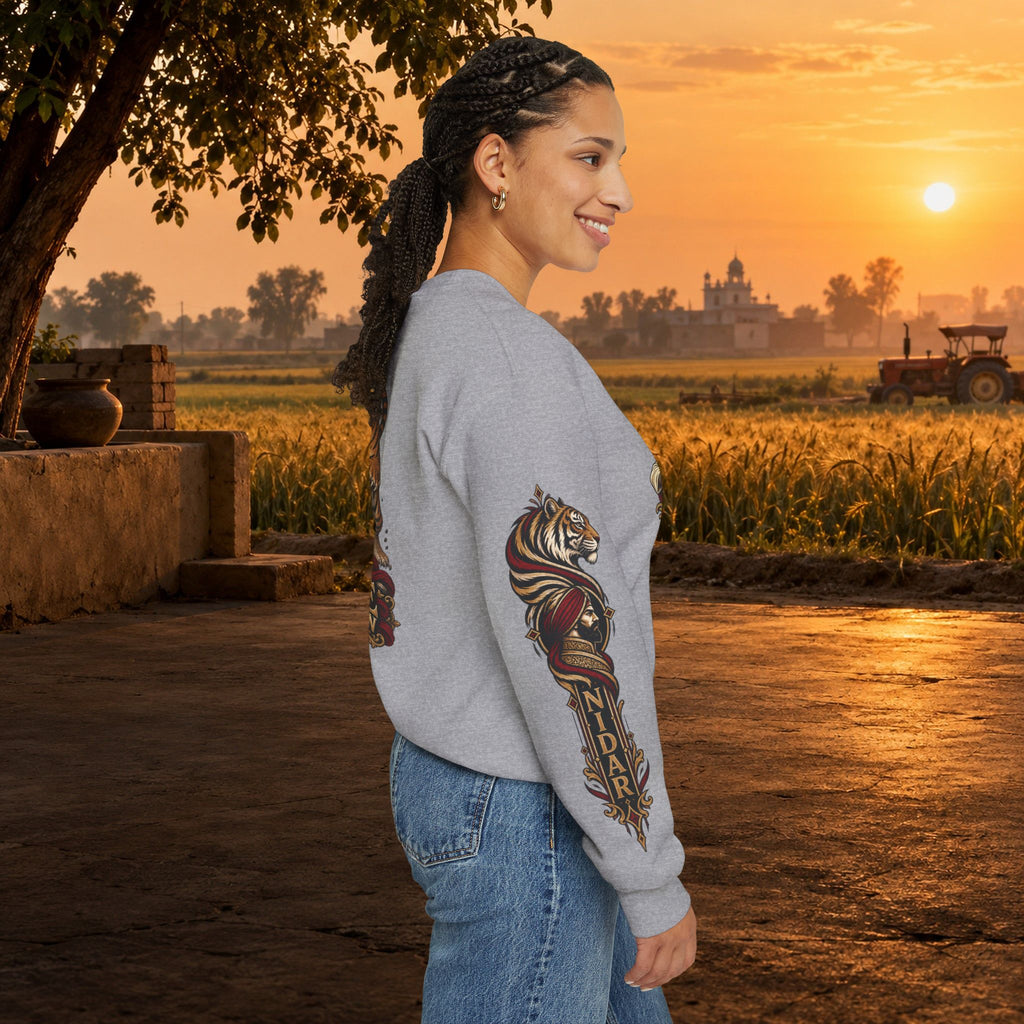 Nidar Courage Does Not Bow Warrior Tiger Crewneck Sweatshirt