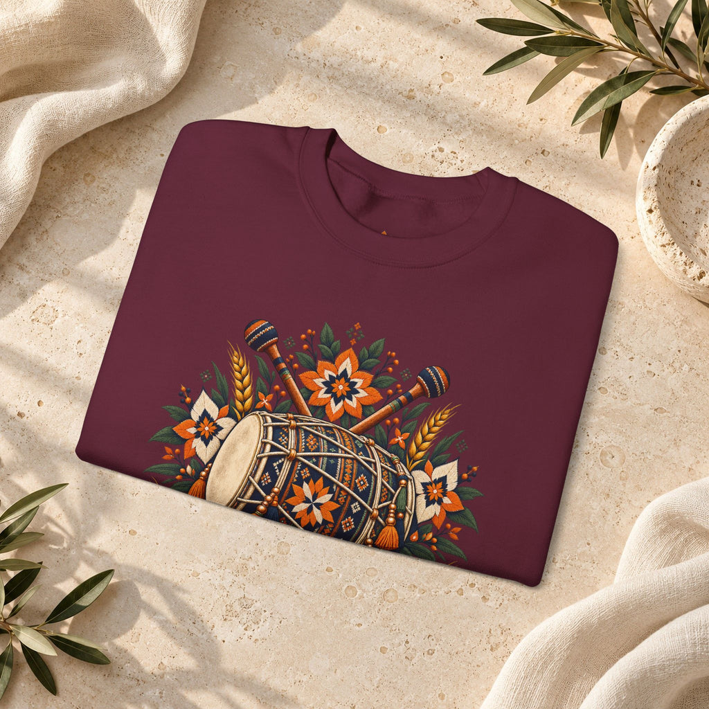 Boho Folk Drum Sweatshirt – Tribal Music Festival Crewneck