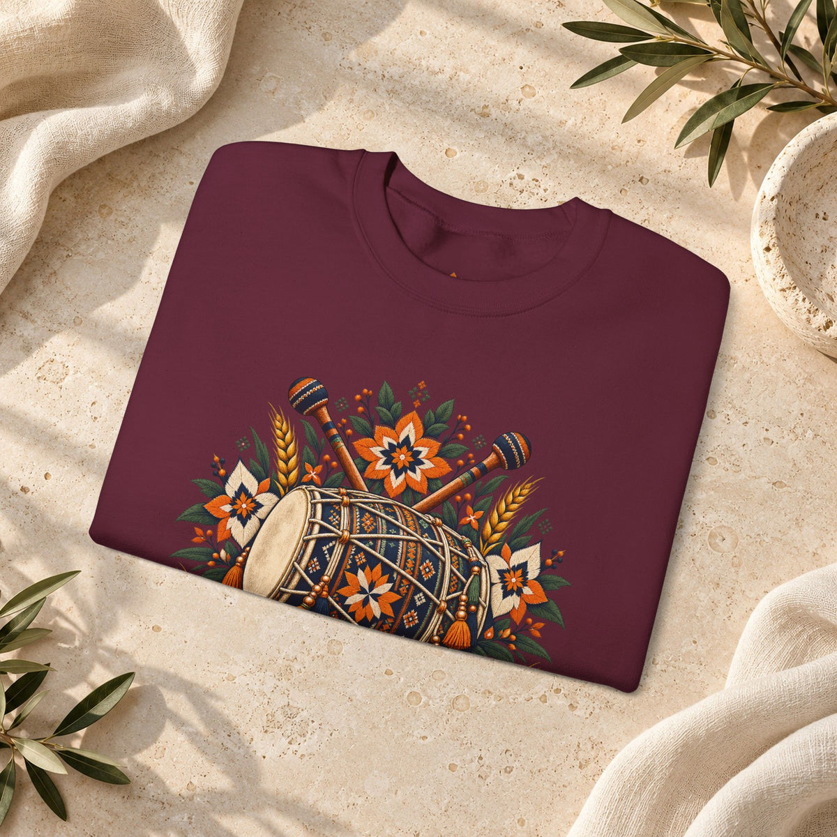 Boho Folk Drum Sweatshirt – Tribal Music Festival Crewneck