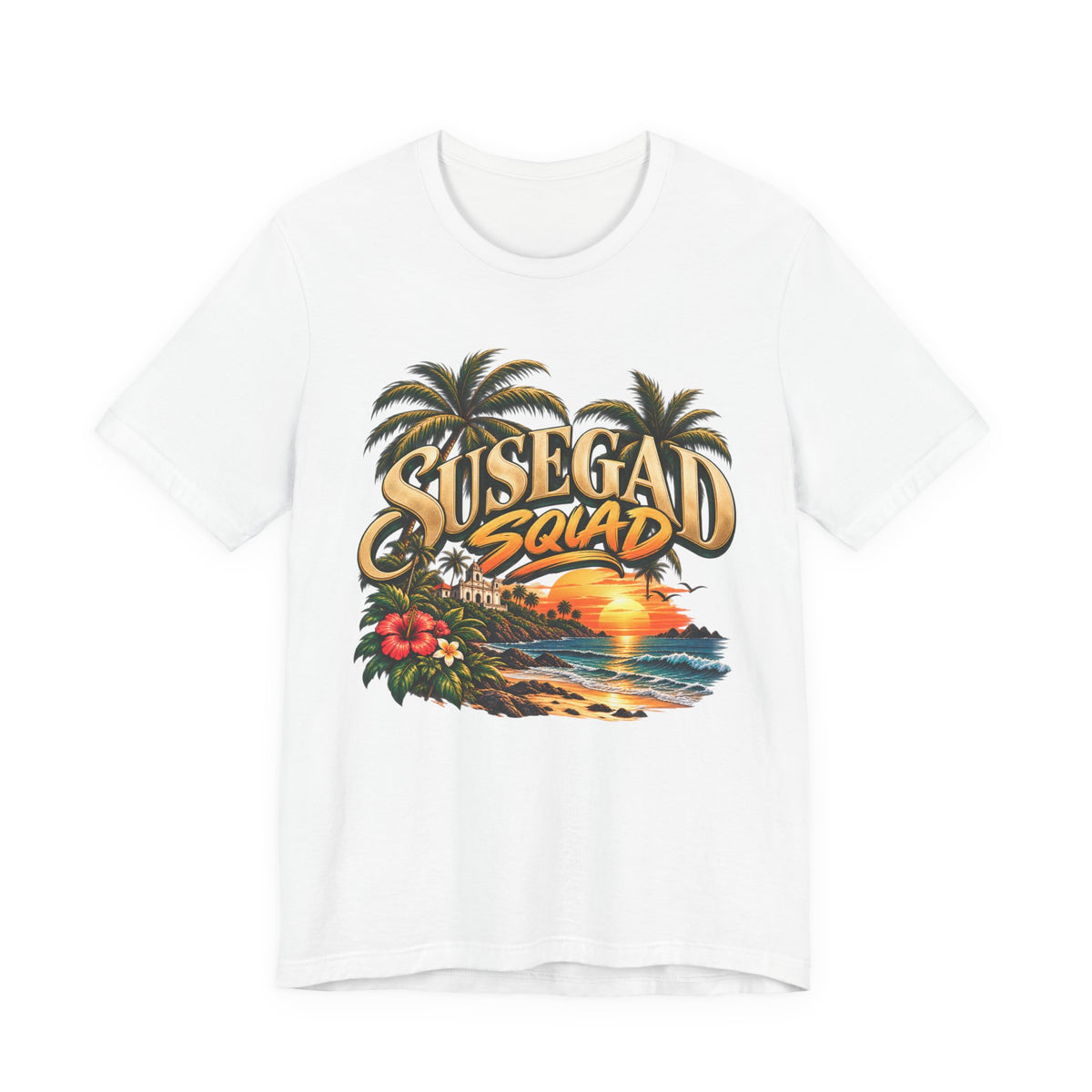 Susegad Squad Sunset Beach T-Shirt | Goan Pride – product image 2, showing the design and garment or accessory from another view.