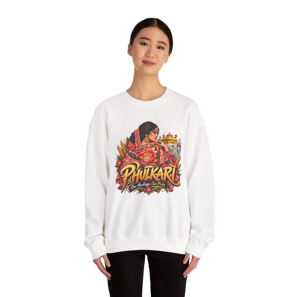 Phulkari-Inspired Floral Crewneck Sweatshirt | Punjabi Art