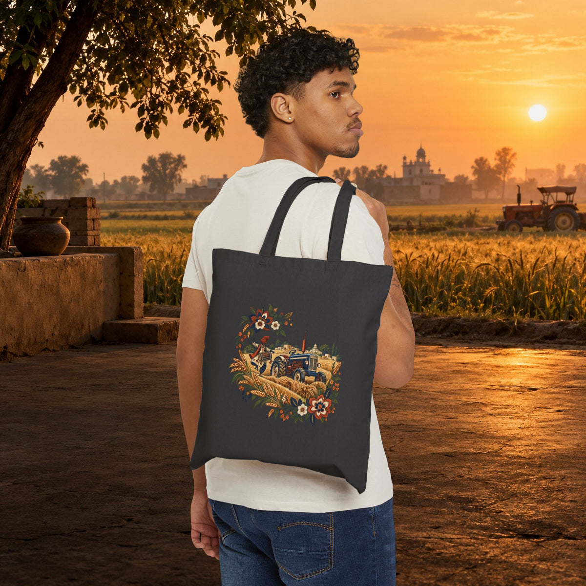 Bohemian Floral Mandala Canvas Tote Bag