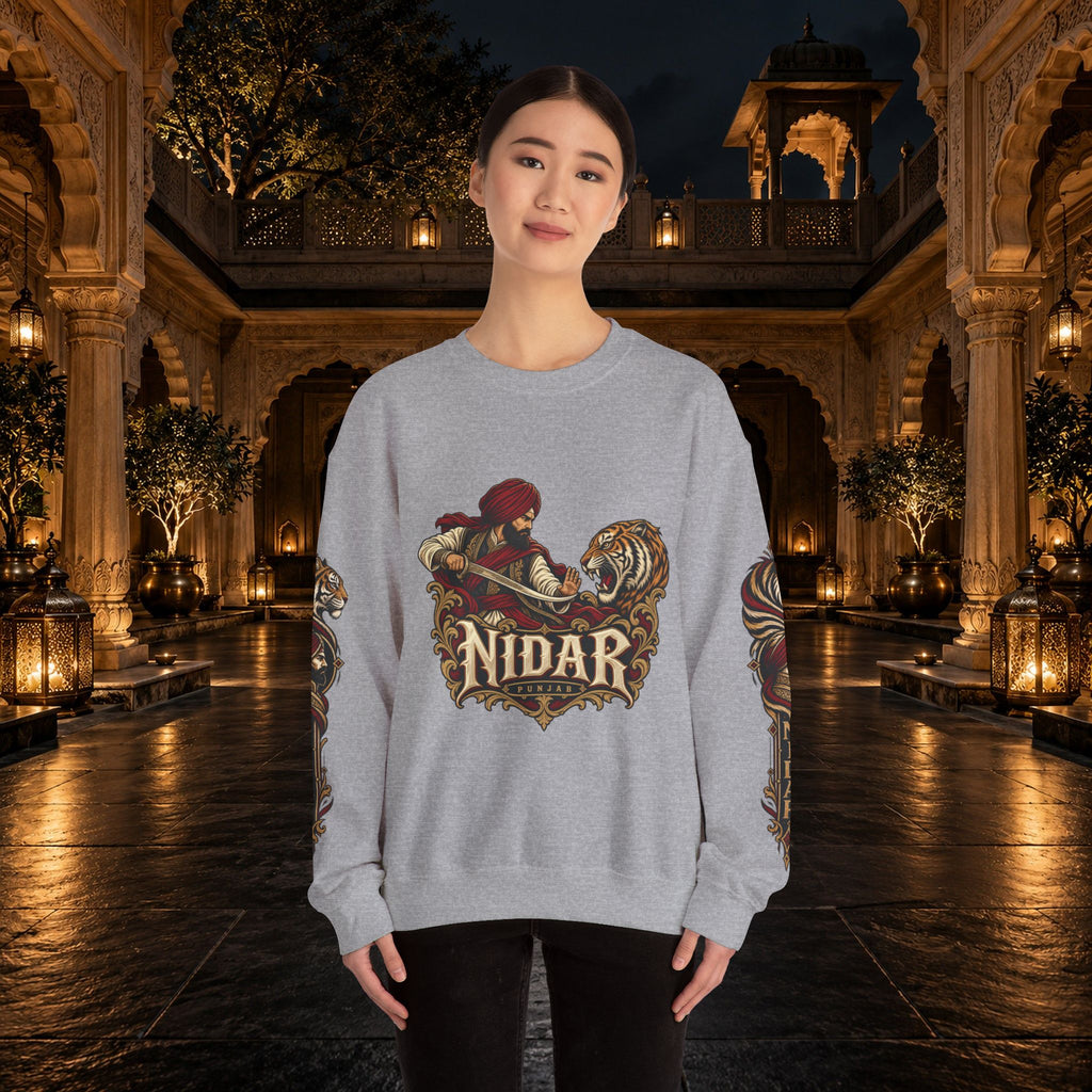 Nidar Courage Does Not Bow Warrior Tiger Crewneck Sweatshirt