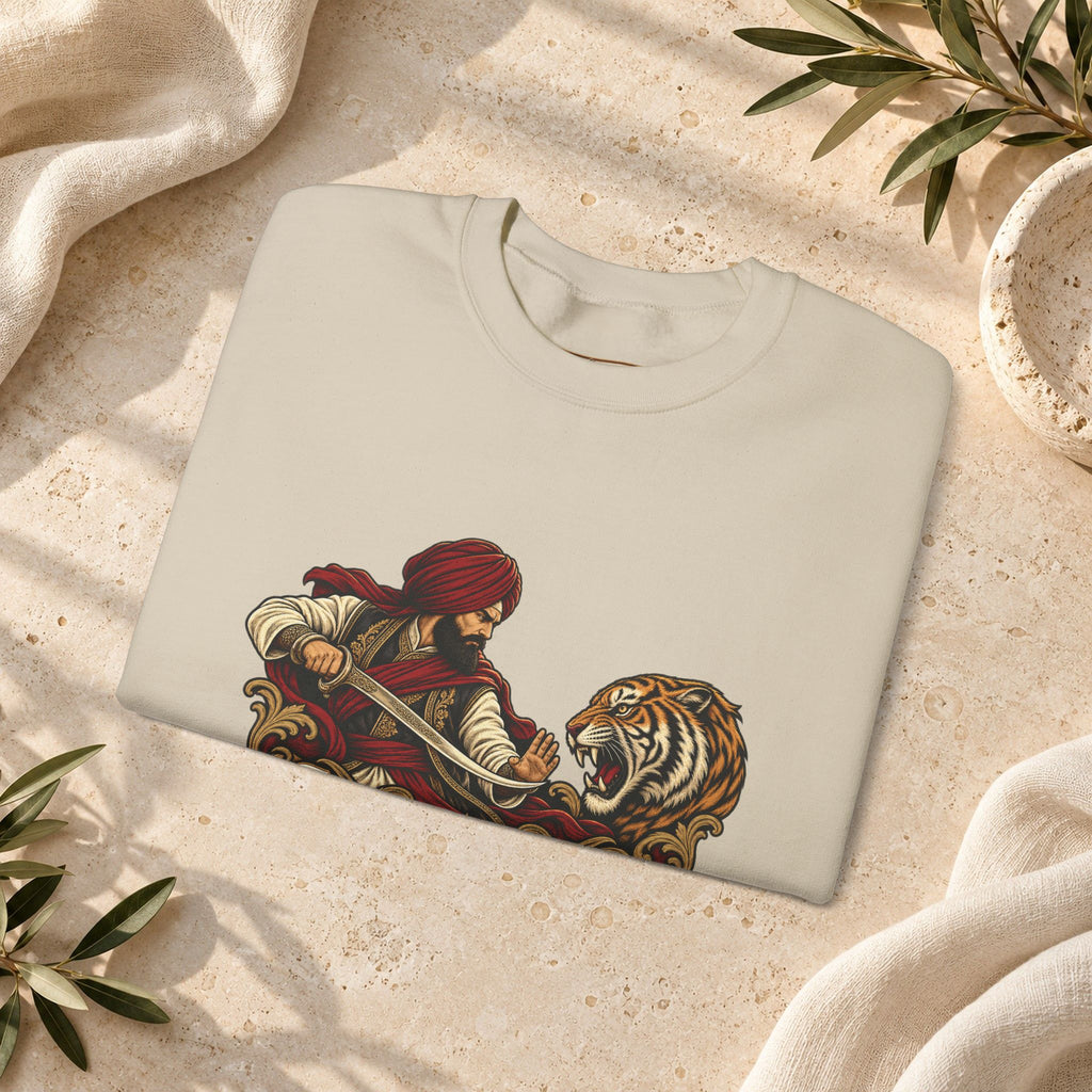 Nidar Courage Does Not Bow Warrior Tiger Crewneck Sweatshirt