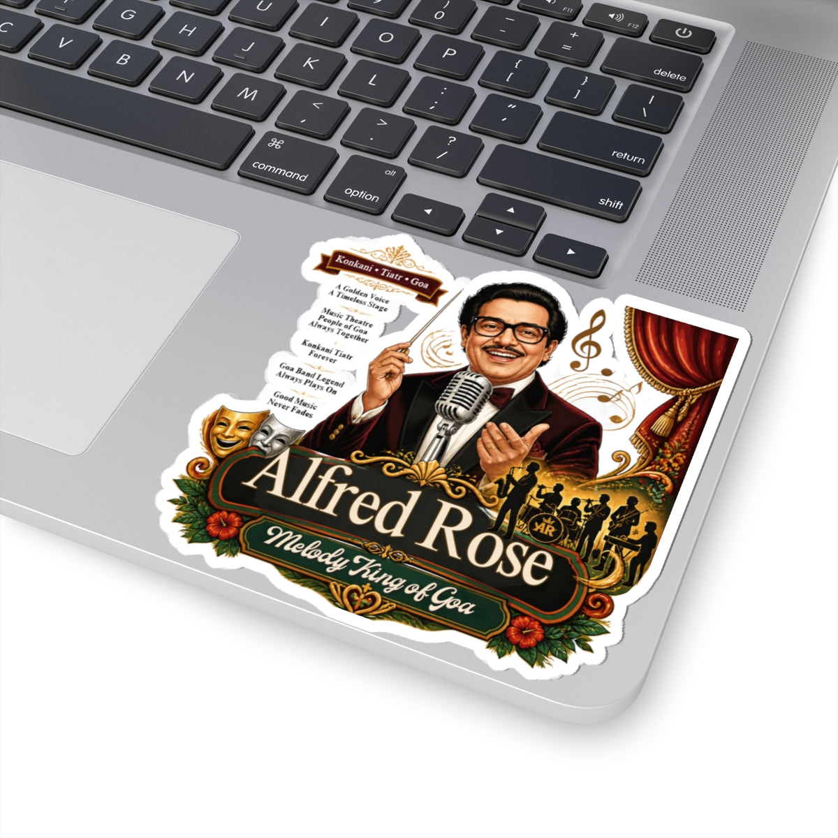 Alfred Rose Melody King of Goa sticker in a vintage concert-poster style