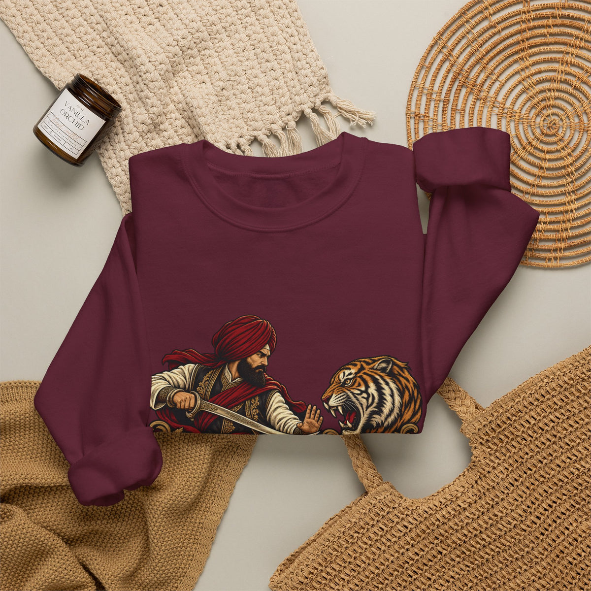 Nidar Courage Does Not Bow Warrior Tiger Crewneck Sweatshirt