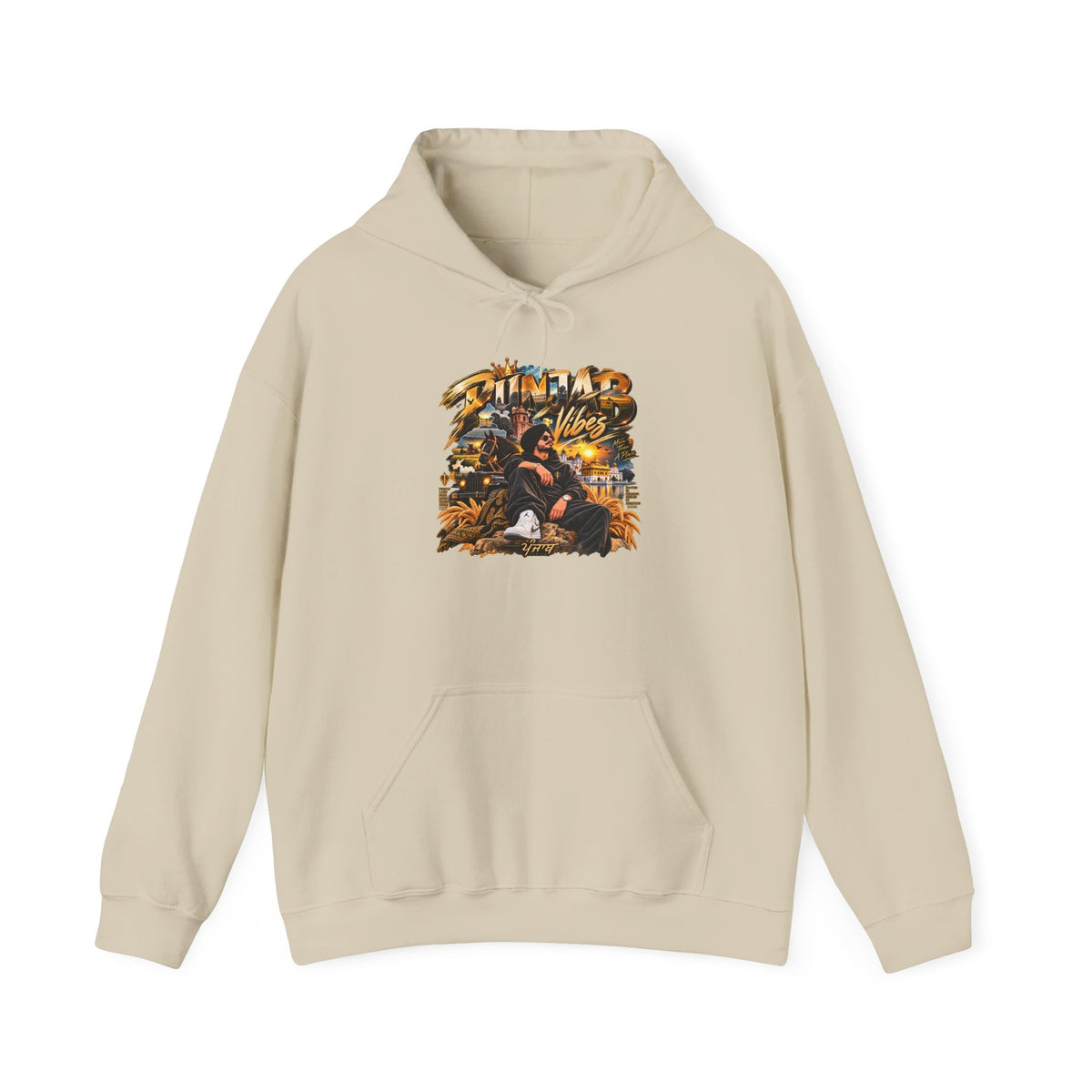 Additional view of Vibes Beach Scene Hoodie — Retro Palm Sunset Graphic (3)