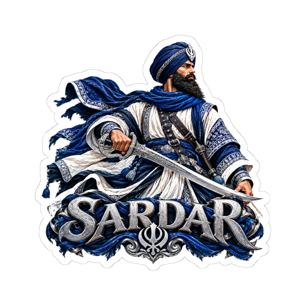 Additional view of Sardar Warrior Kiss-Cut Sticker — Blue Sikh Soldier Design (3)