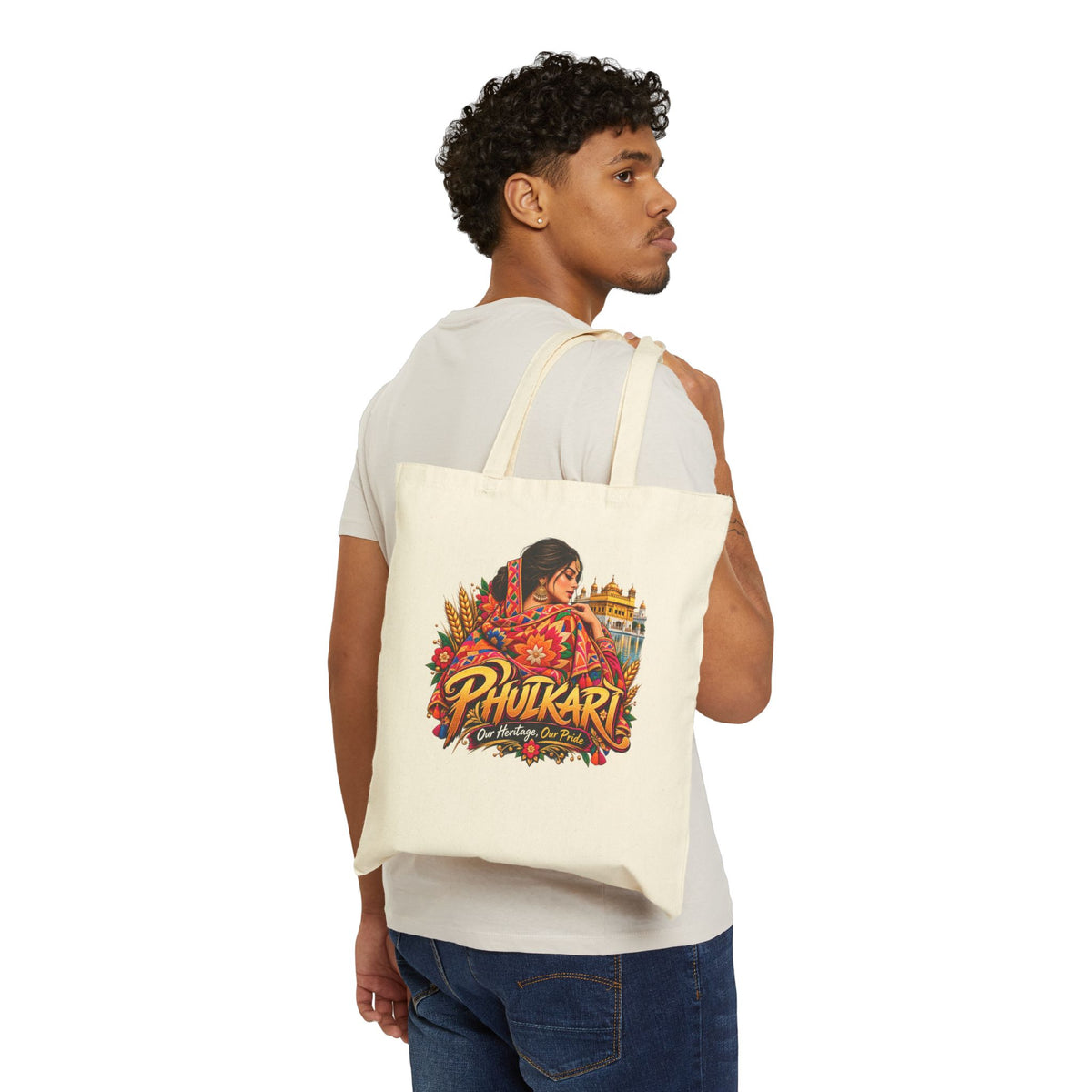 Phulkari Floral Tote Bag – Indian Heritage Cotton Canvas Shopper — product image 5