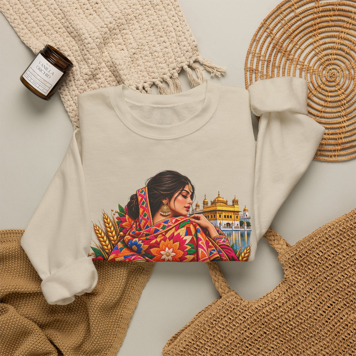 Phulkari-Inspired Floral Crewneck Sweatshirt | Punjabi Art