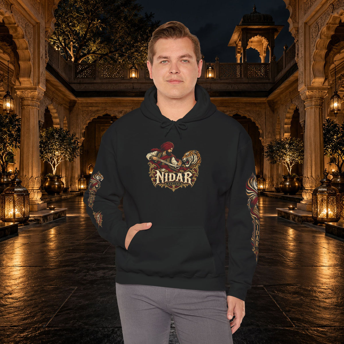 NIDAR Tiger and Bear Graphic Hoodie