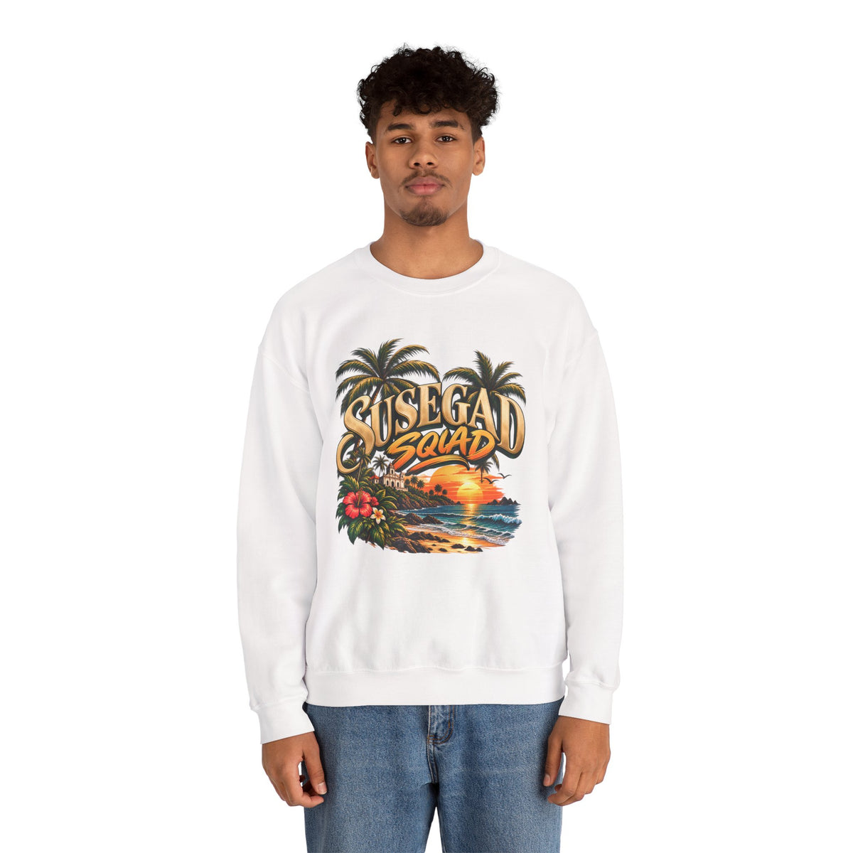 Susegad Squad Tropical Sunset Crewneck Sweatshirt