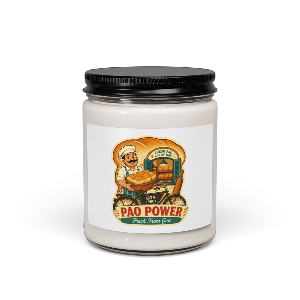 Pao Power Scented Soy Candle — 9oz Vintage Goan Bakery Design