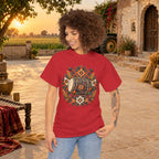 Vintage Folk Art Tractor & Drum Graphic T-Shirt