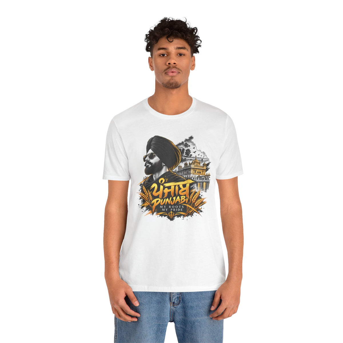 Punjabi Pride T-Shirt — Punjabi Roots Graphic Tee featuring Golden Akal Takht & Turban Portrait