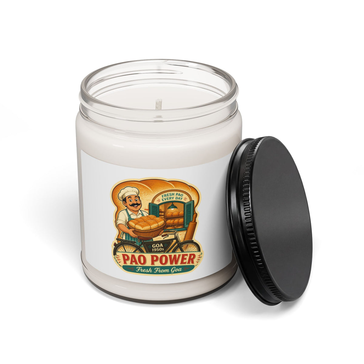 Pao Power Scented Soy Candle — 9oz Vintage Goan Bakery Design