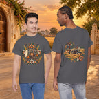 Vintage Folk Art Tractor & Drum Graphic T-Shirt