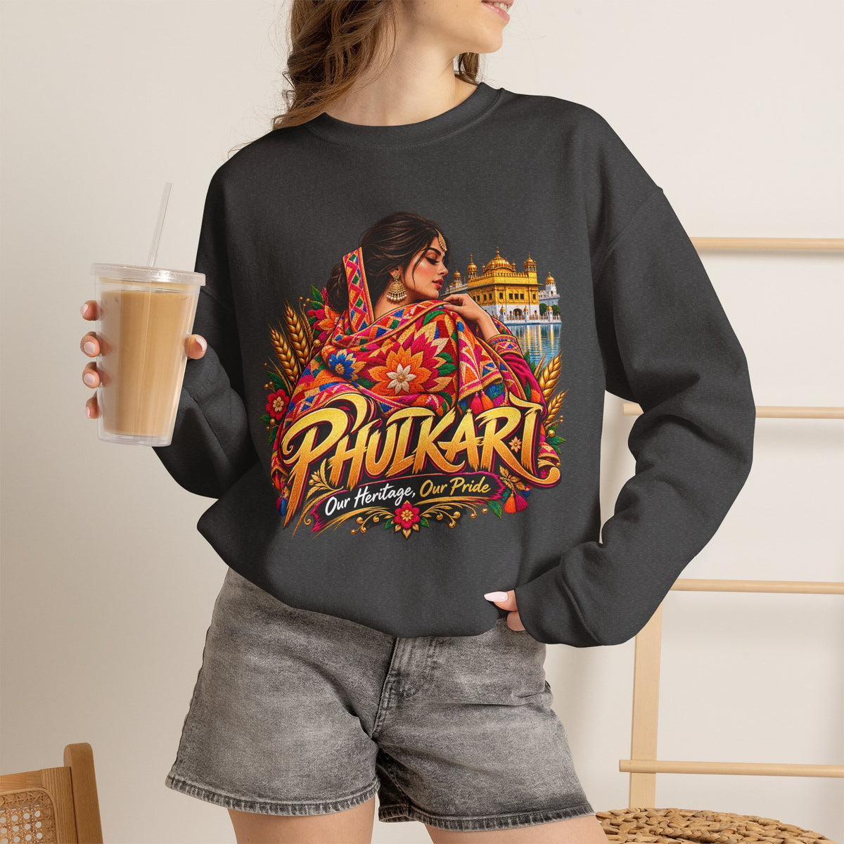Phulkari-Inspired Floral Crewneck Sweatshirt | Punjabi Art