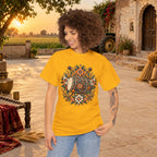 Vintage Folk Art Tractor & Drum Graphic T-Shirt