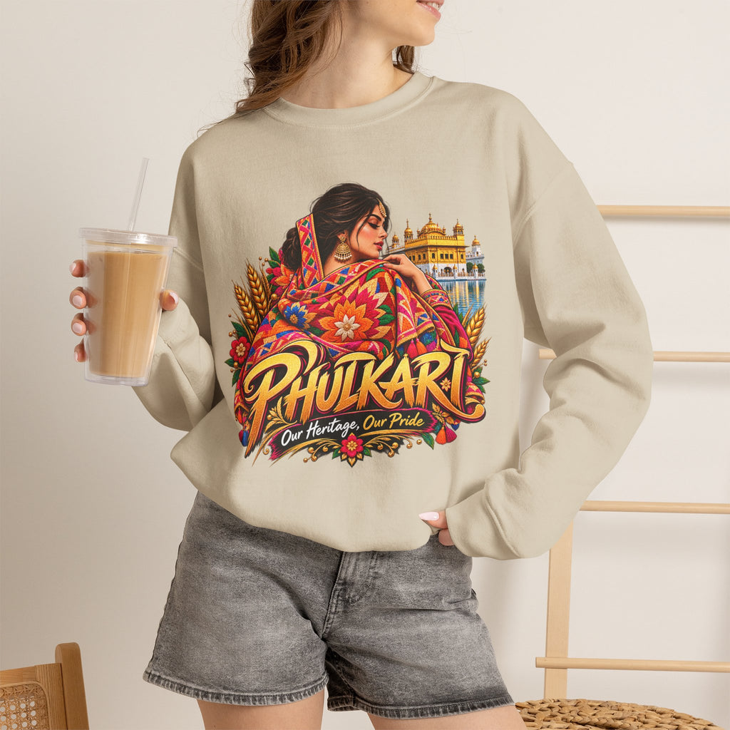 Phulkari-Inspired Floral Crewneck Sweatshirt | Punjabi Art