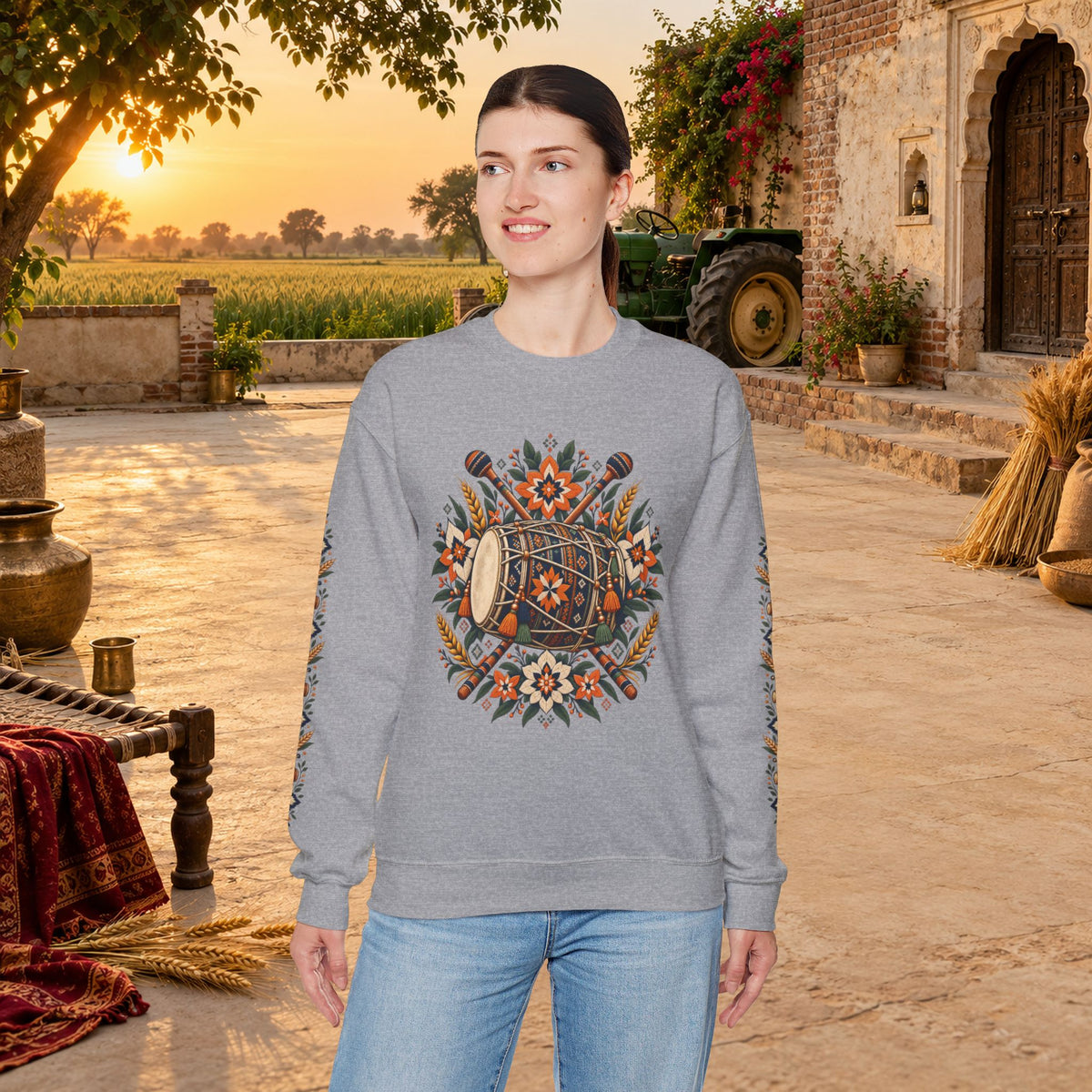 Boho Folk Drum Sweatshirt – Tribal Music Festival Crewneck