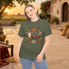 Vintage Folk Art Tractor & Drum Graphic T-Shirt