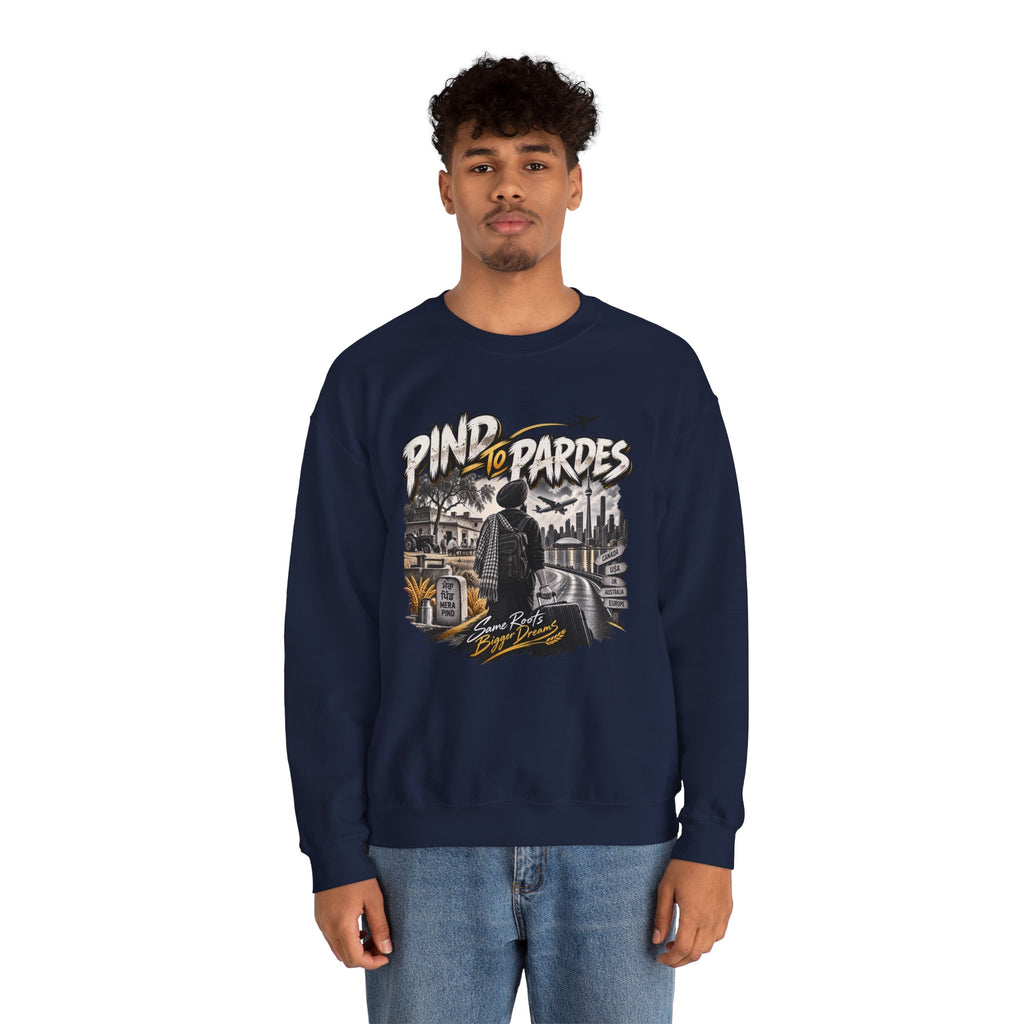 Pind to Pardes Punjabi Diaspora Crewneck Sweatshirt | Travel Art