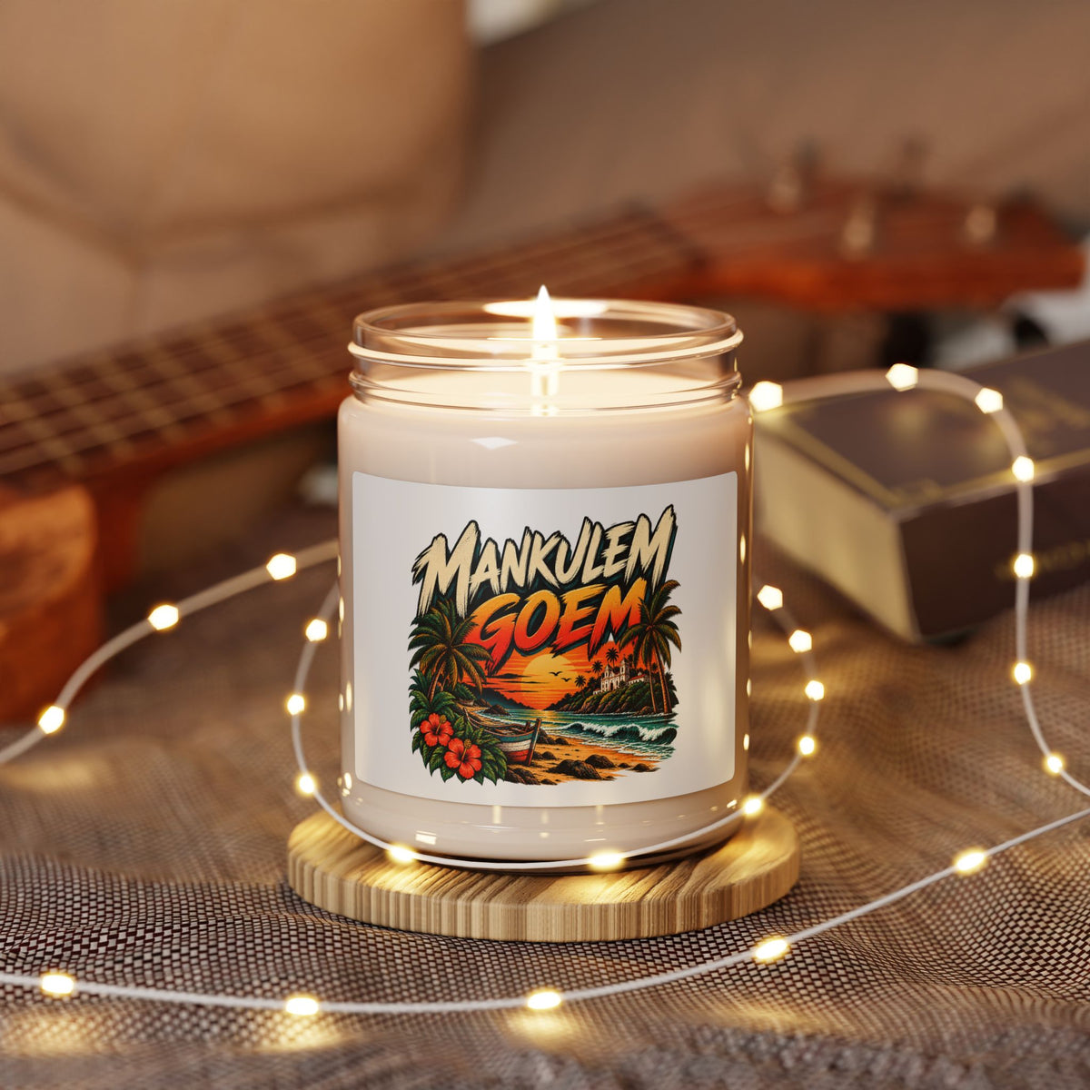 Tropical Sunset Soy Candle — "Mankolem Goem" Beach Vibe Scented Jar (9oz)
