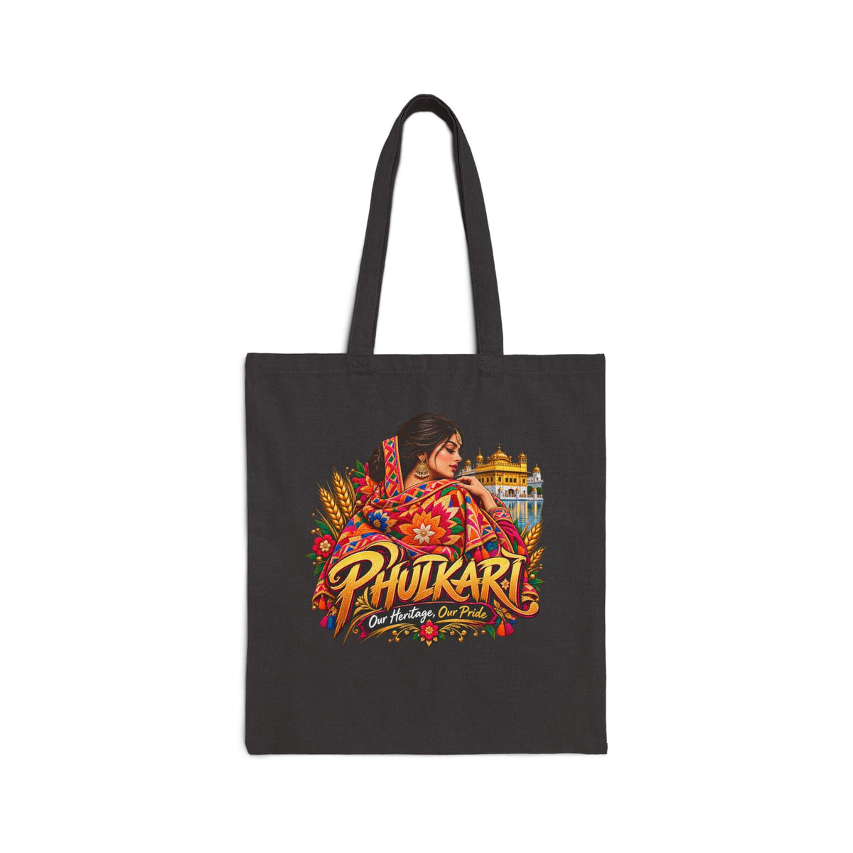 Additional view of Phulkari Floral Tote Bag — Indian Heritage Cotton Canvas Shopper (2)