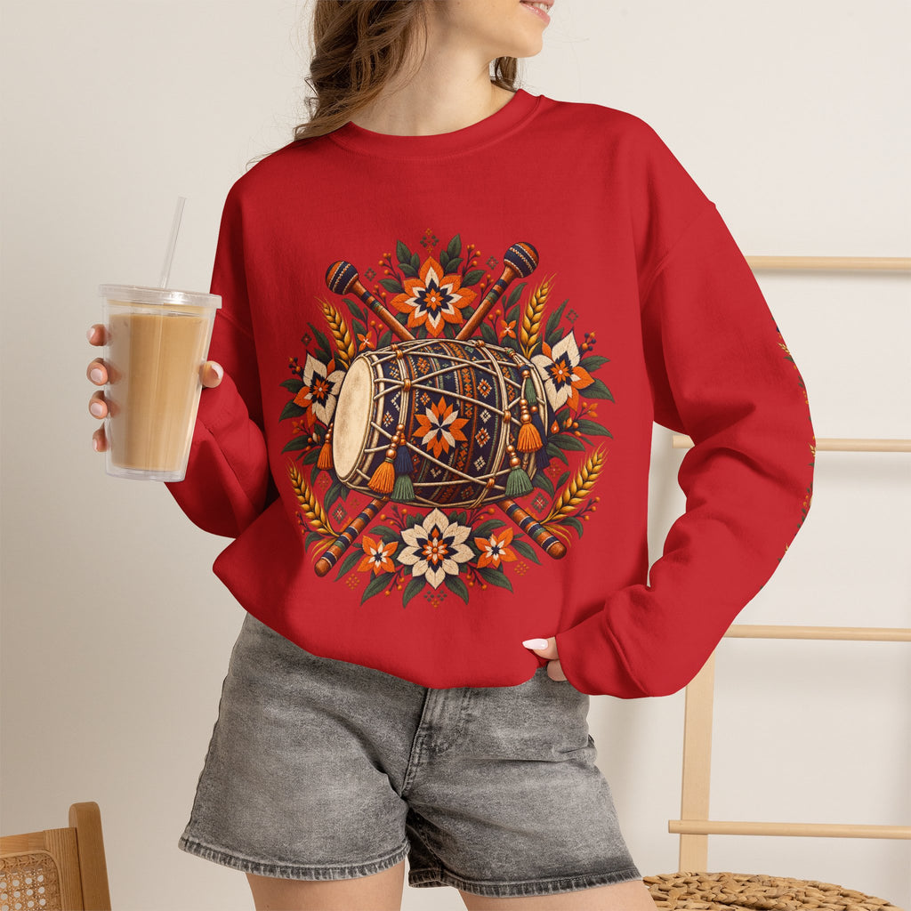 Boho Folk Drum Sweatshirt – Tribal Music Festival Crewneck