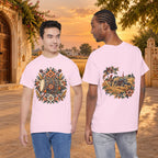 Vintage Folk Art Tractor & Drum Graphic T-Shirt