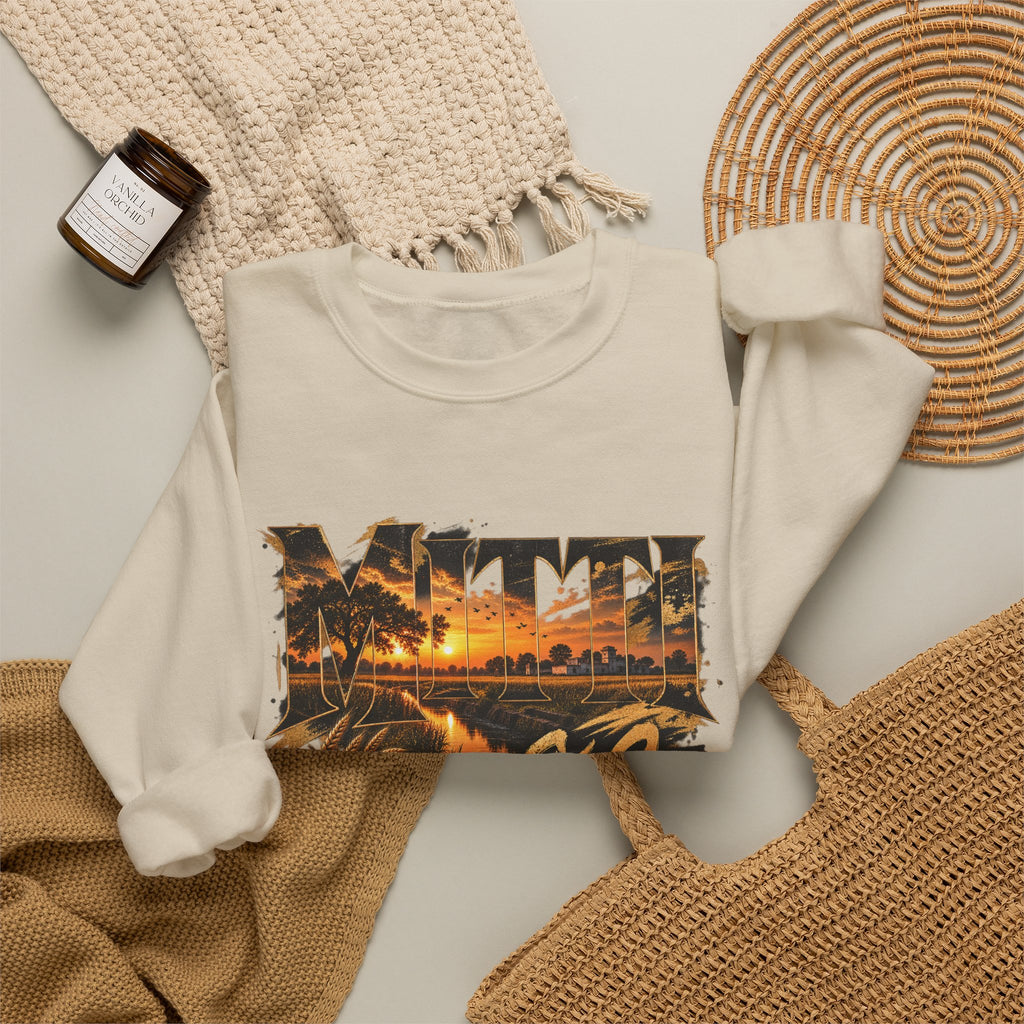 Crewneck Sweatshirt - Vintage Sunset Beach Graphic with 'AFT' Script