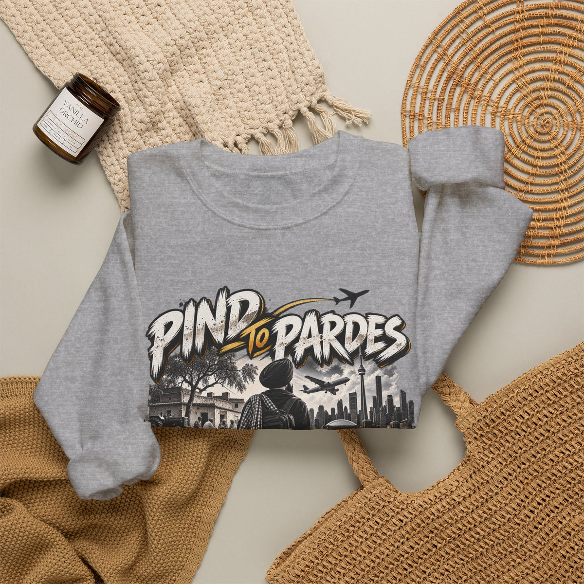 Pind to Pardes Punjabi Diaspora Crewneck Sweatshirt | Travel Art
