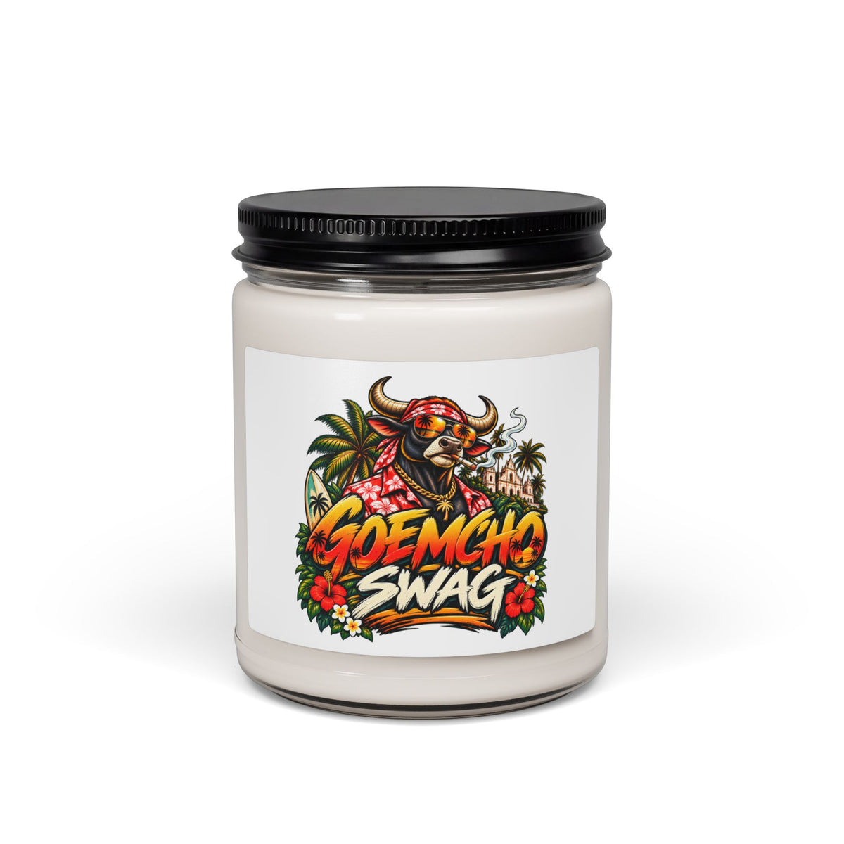 Scented Soy Candle – Tropical 'Goemcho Swag' Graphic Jar — product image 6