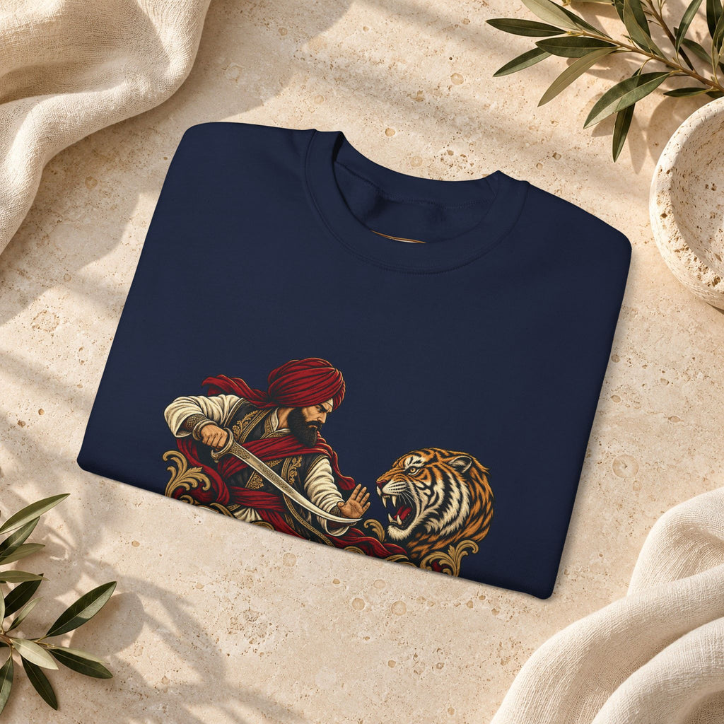 Nidar Courage Does Not Bow Warrior Tiger Crewneck Sweatshirt