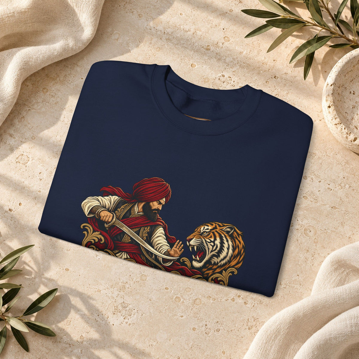 Nidar Courage Does Not Bow Warrior Tiger Crewneck Sweatshirt