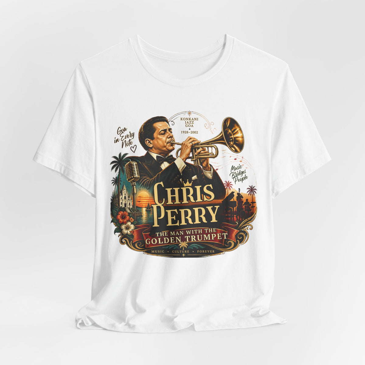 Chris Perry Golden Trumpet Graphic T-Shirt | Goan Music — existing product image 5, original design as shown