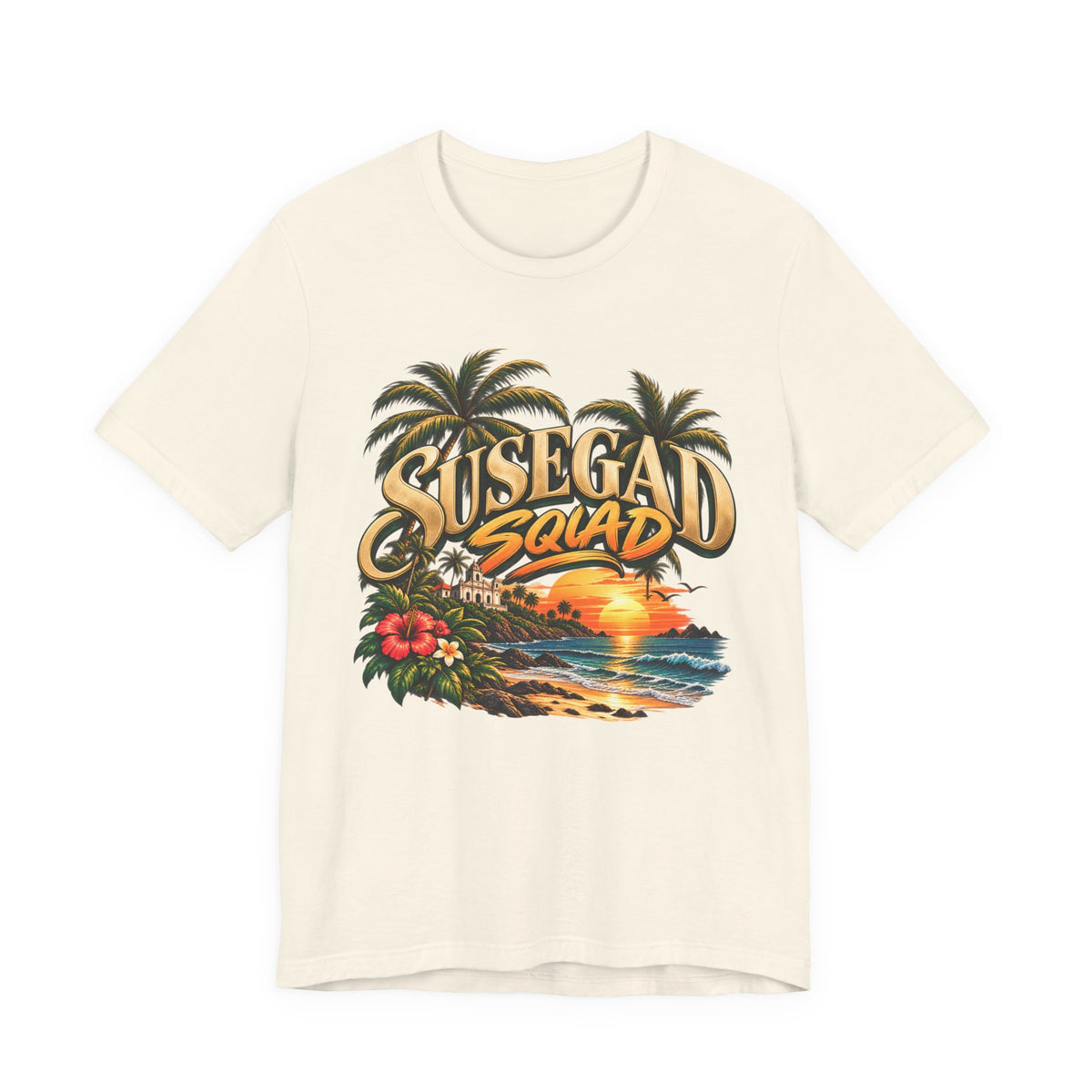 Susegad Squad Sunset Beach T-Shirt | Goan Pride – product image 4, showing the design and garment or accessory from another view.