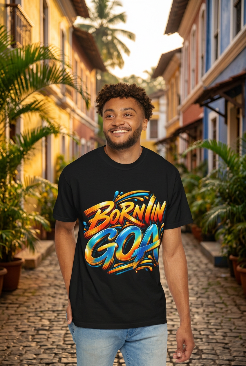 Born in Goa Graphic Tee | Garment-Dyed Cotton T-Shirt