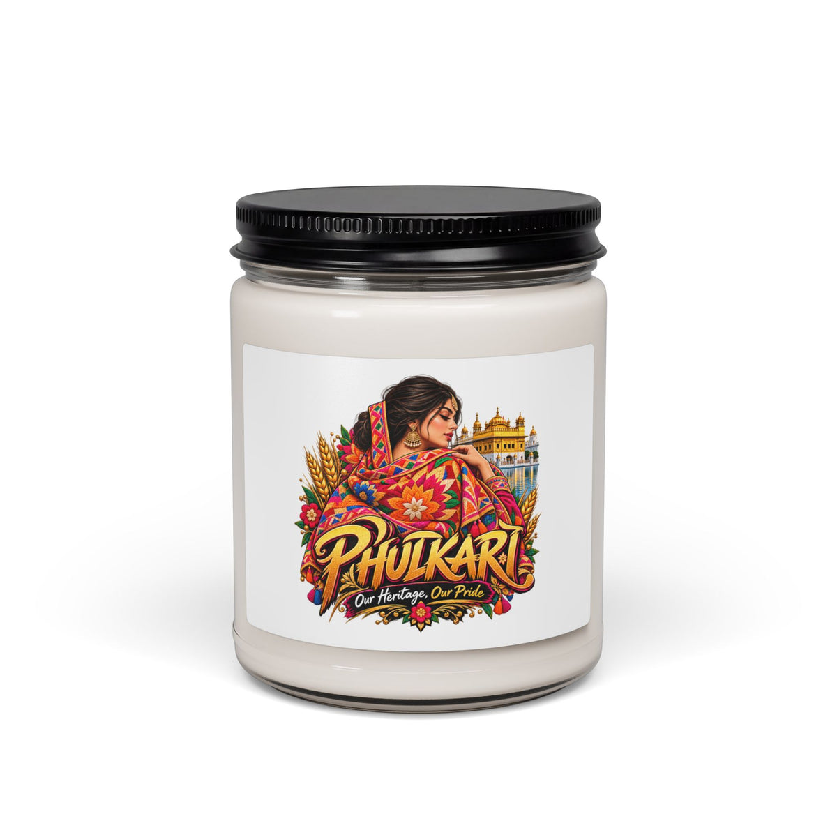 Phulkari Soy Candle 9oz – Floral Heritage Scented Jar (Our Heritage, Our Pride) — product image 4