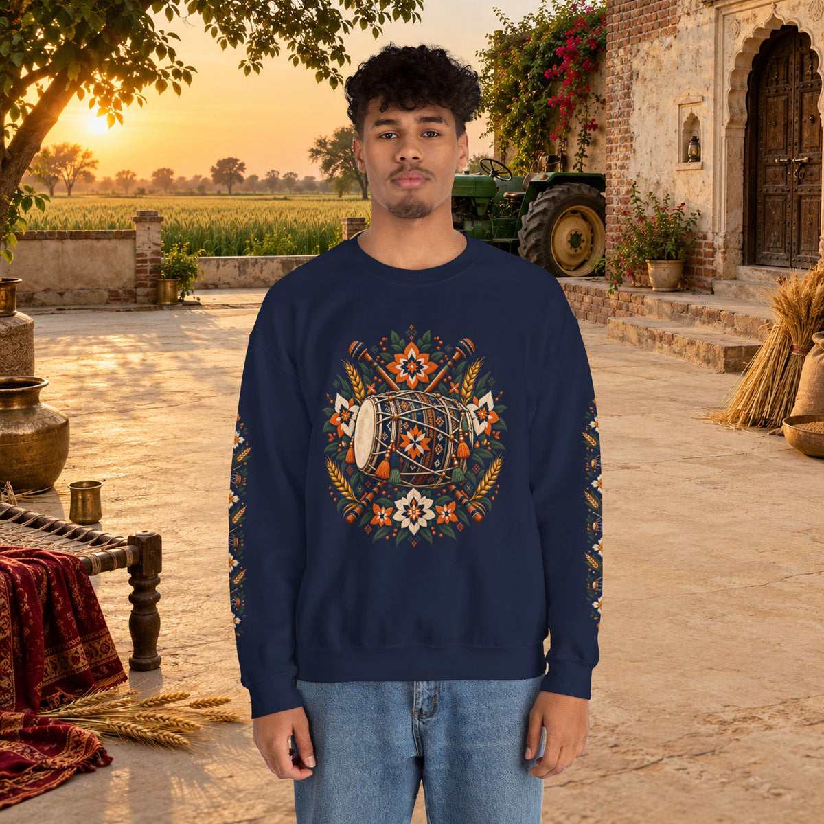 Boho Folk Drum Sweatshirt – Tribal Music Festival Crewneck