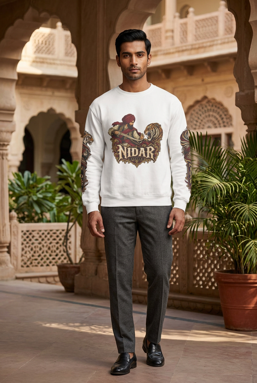 Product gallery view 2 of Nidar Courage Does Not Bow Warrior Tiger Crewneck Sweatshirt