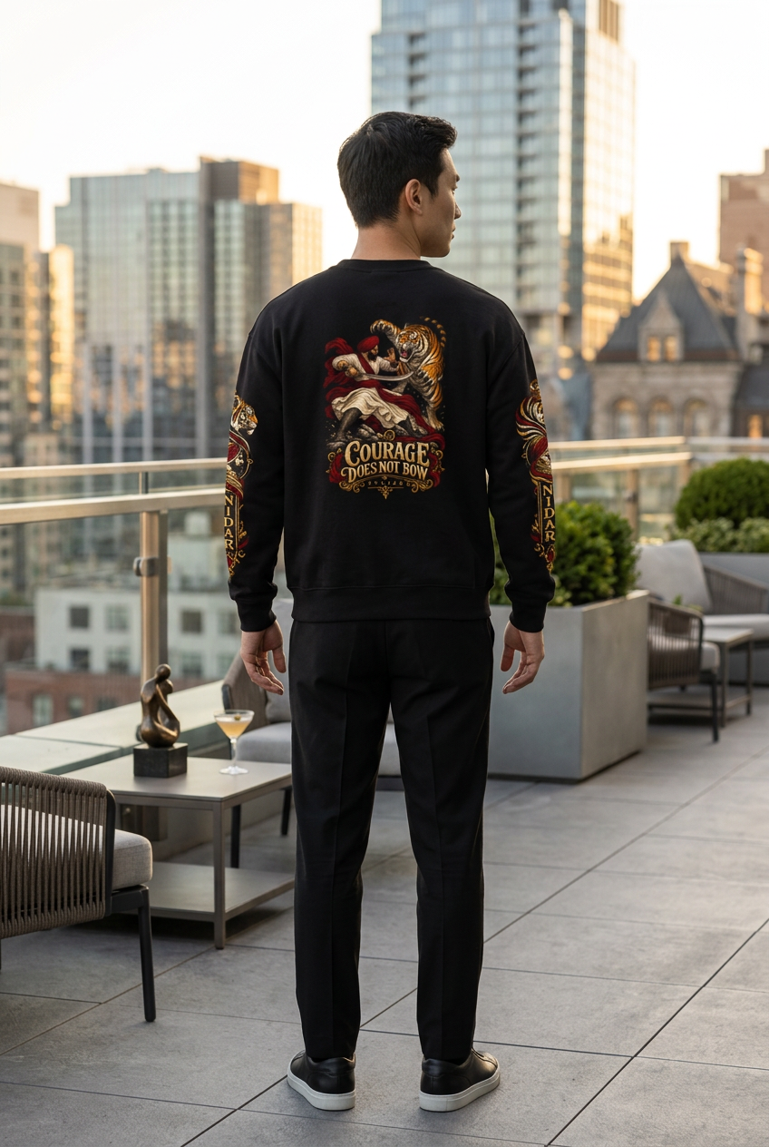 Product gallery view 3 of Nidar Courage Does Not Bow Warrior Tiger Crewneck Sweatshirt
