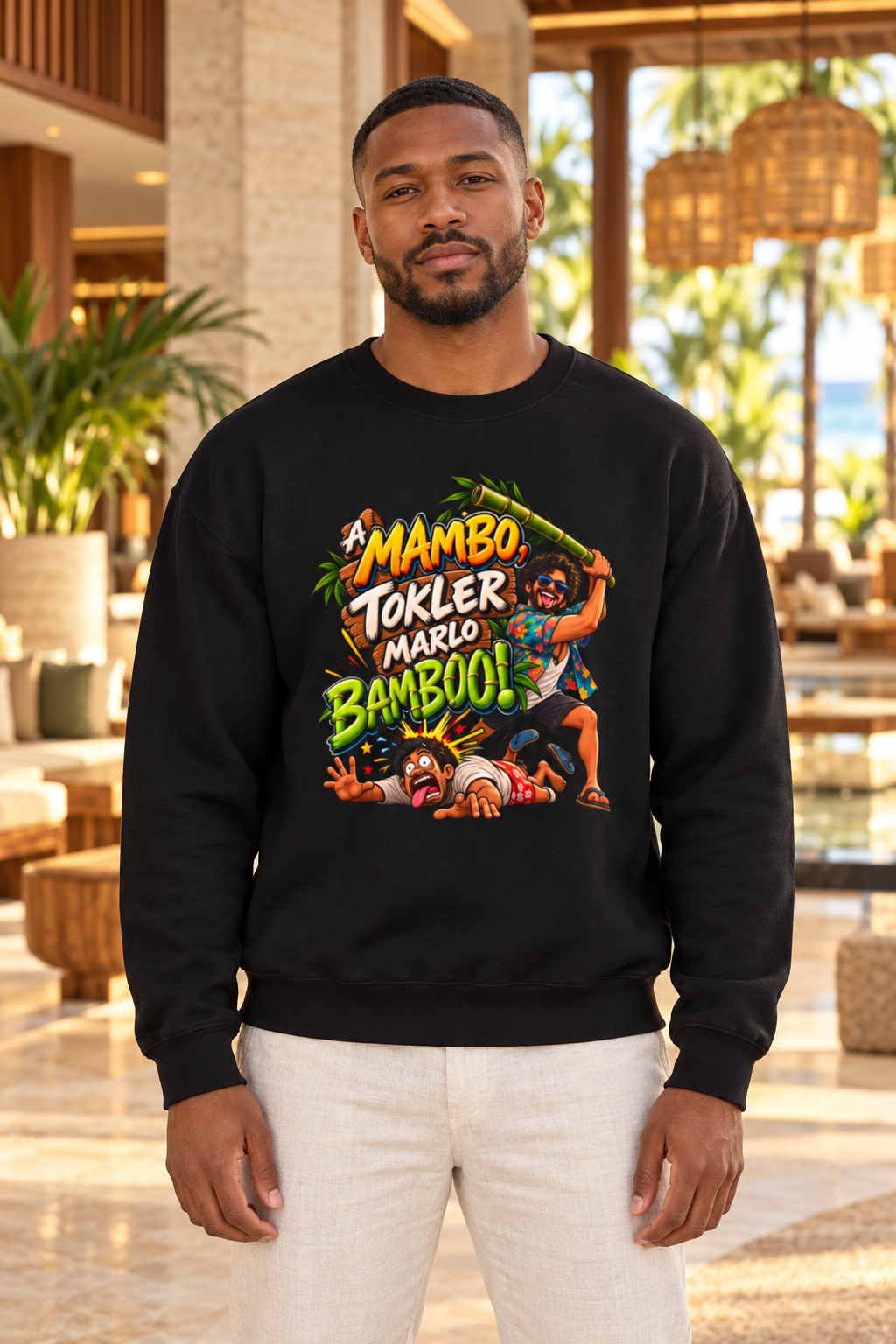 A Mambo Tokler Marlo Bamboo centered sweatshirt mockup 3